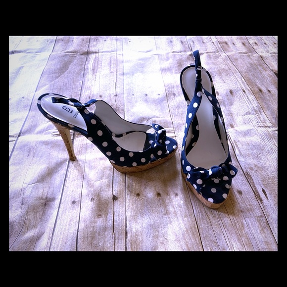 Bakers Shoes - Bakers navy polka dot peep toe pumps